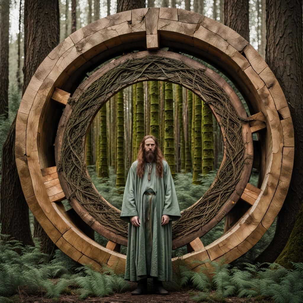 Druid at Timber Circle: Surreal Art Photography