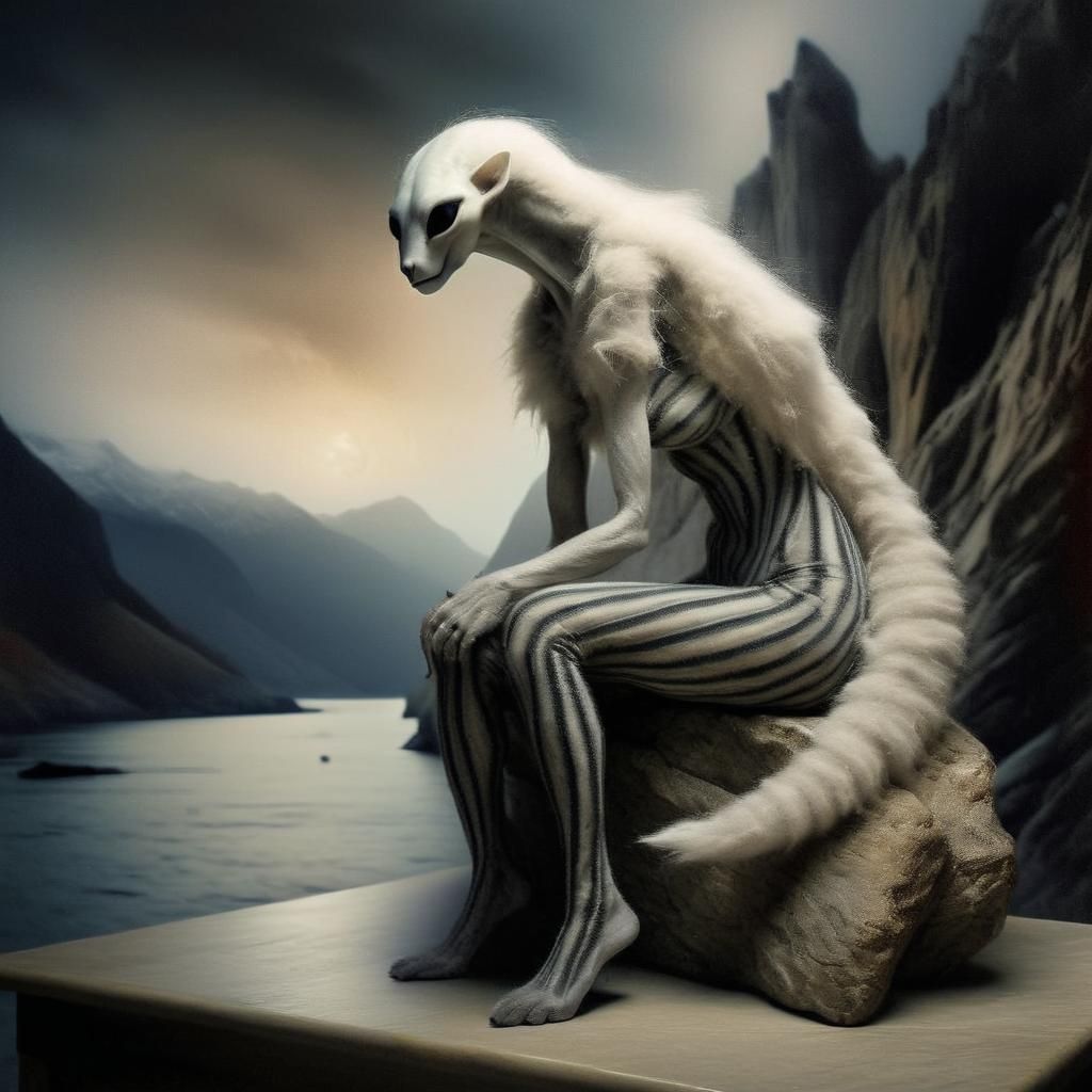 Beautiful Alien Creature in Art-Filled Home Interior