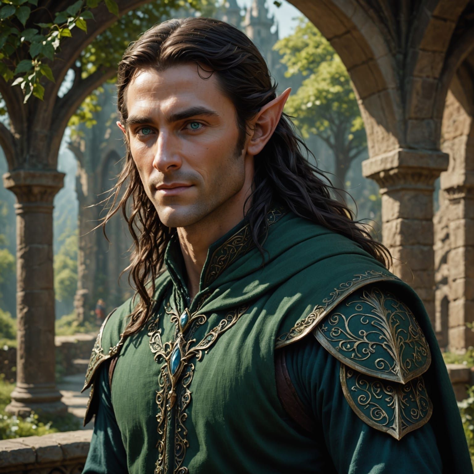 Handsome Dark Elf in Sunny Landscape