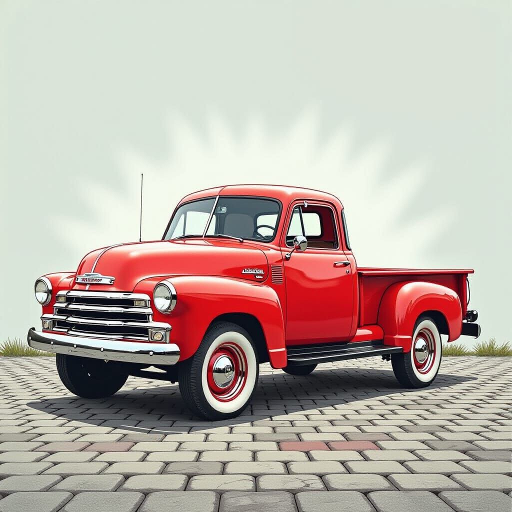 Classic 1953 Chevy Pickup Truck in Charcoal Drawing Style