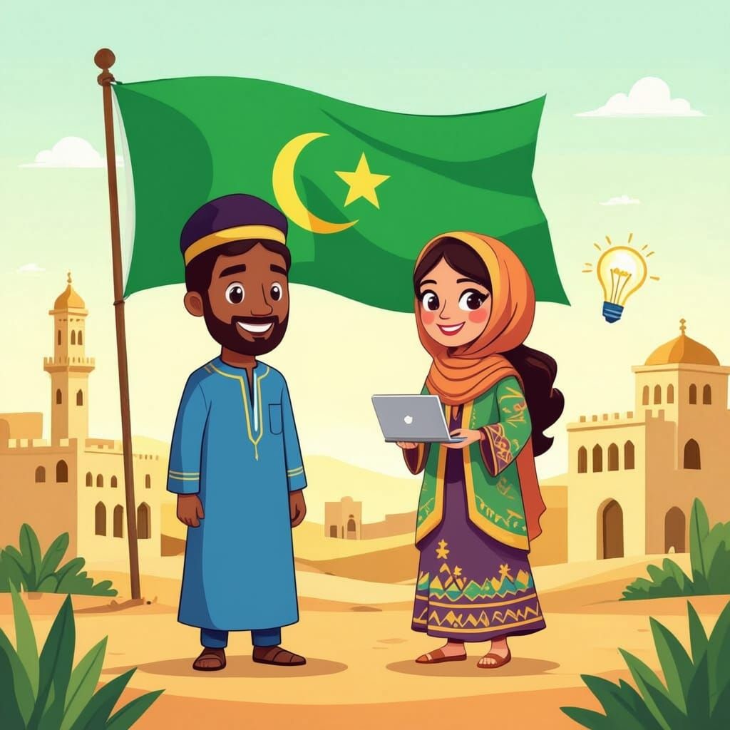 Mauritanian Entrepreneurship Cartoon Art