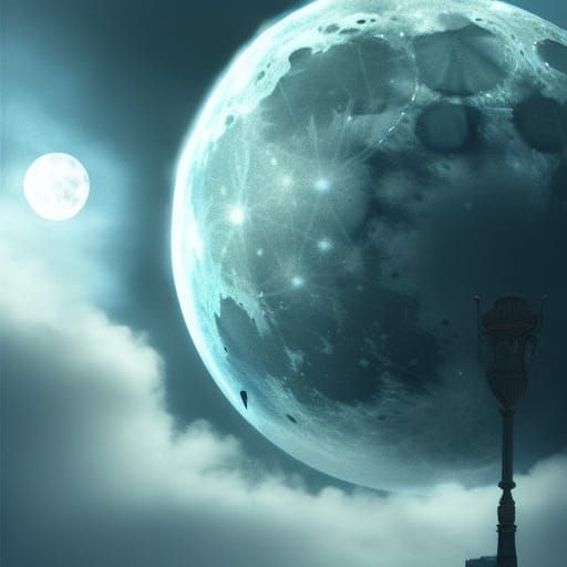 Dramatic Blue Moon Digital Matte Painting