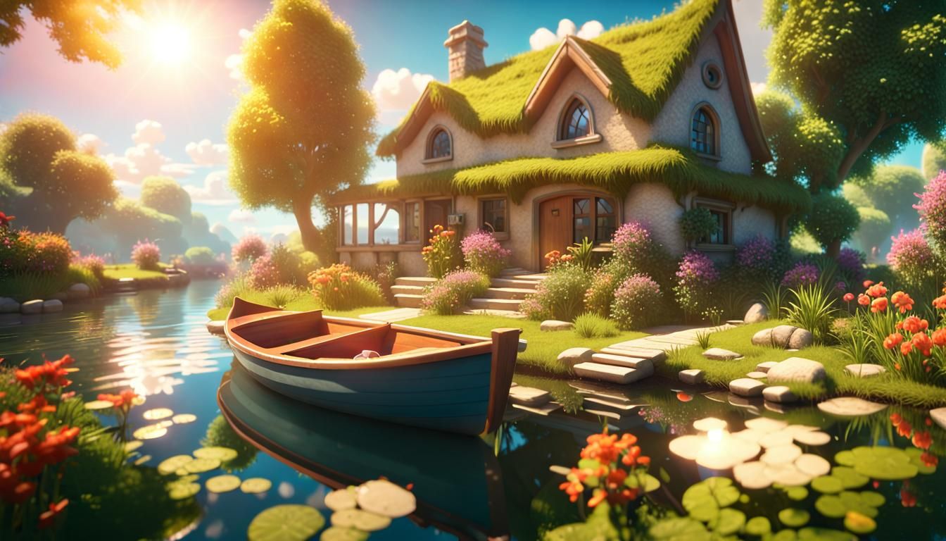 Paradise Reflected: 3D Game Cinematic Garden Scene