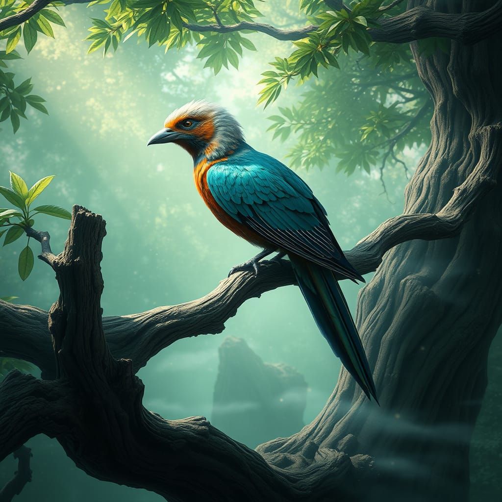 Majestic Bird Amidst Vibrant Enchanted Realm