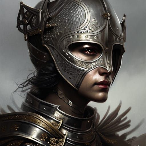 Female Knight in Ebony Armor, Digital Illustration