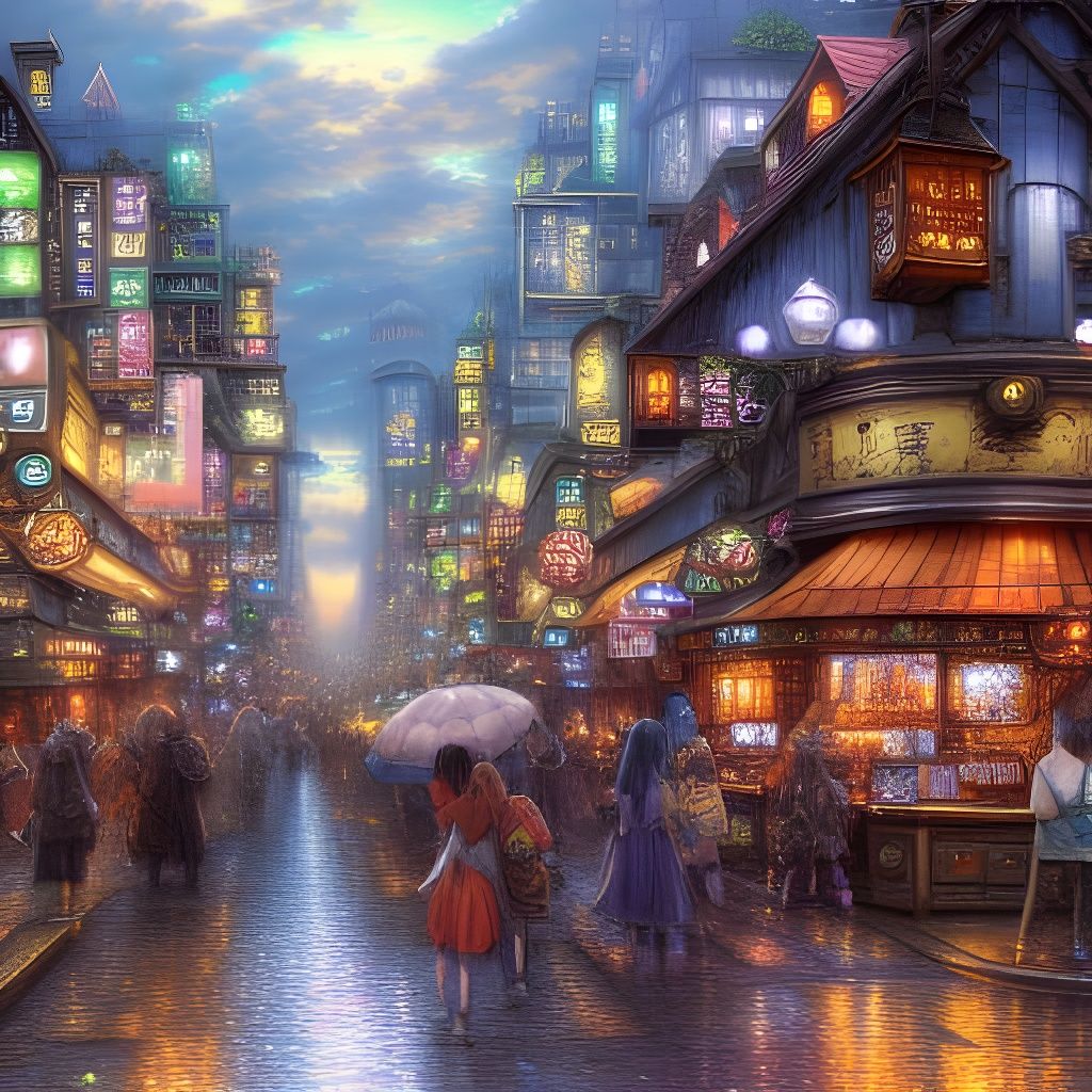 Bustling Fantasy Marketplace in Studio Ghibli Style