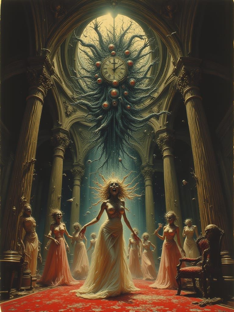 Cosmic Horror Ballroom in Beksiński and Giger Style
