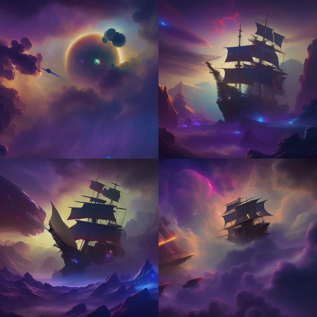 Nebula Pirate Ship in Cosmic Digital Art