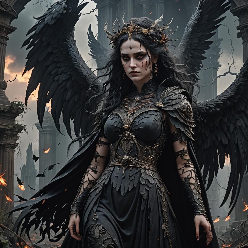 Gothic Persephone Wrapped in Hades' Wings