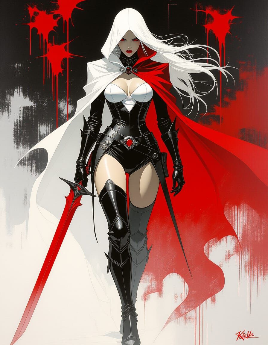 Abstract Red and White Art with Fine Details