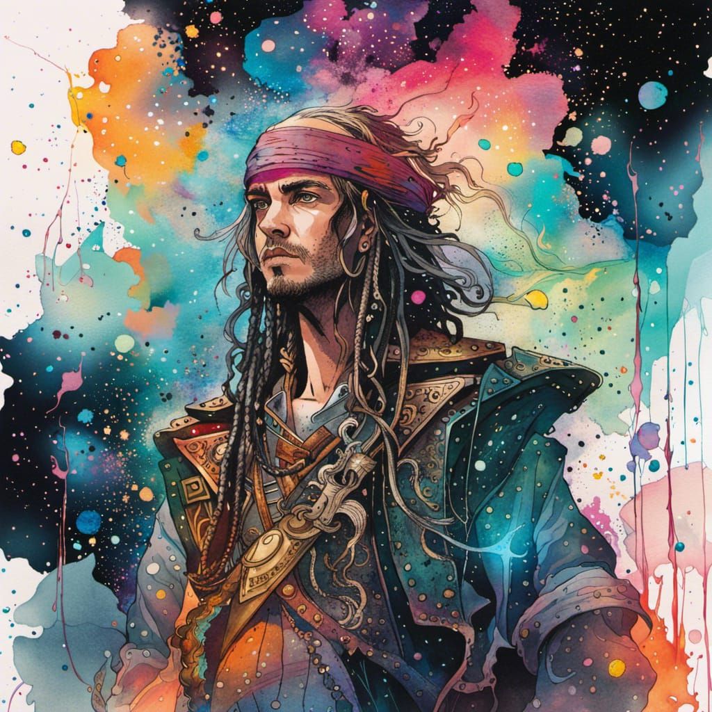 Pirate Ship in Cosmic Space: Cyberpunk Art