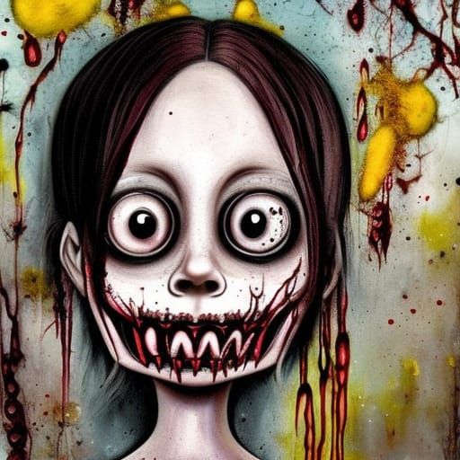 Creepy Girl in Haunted Setting as Surreal Oil Painting