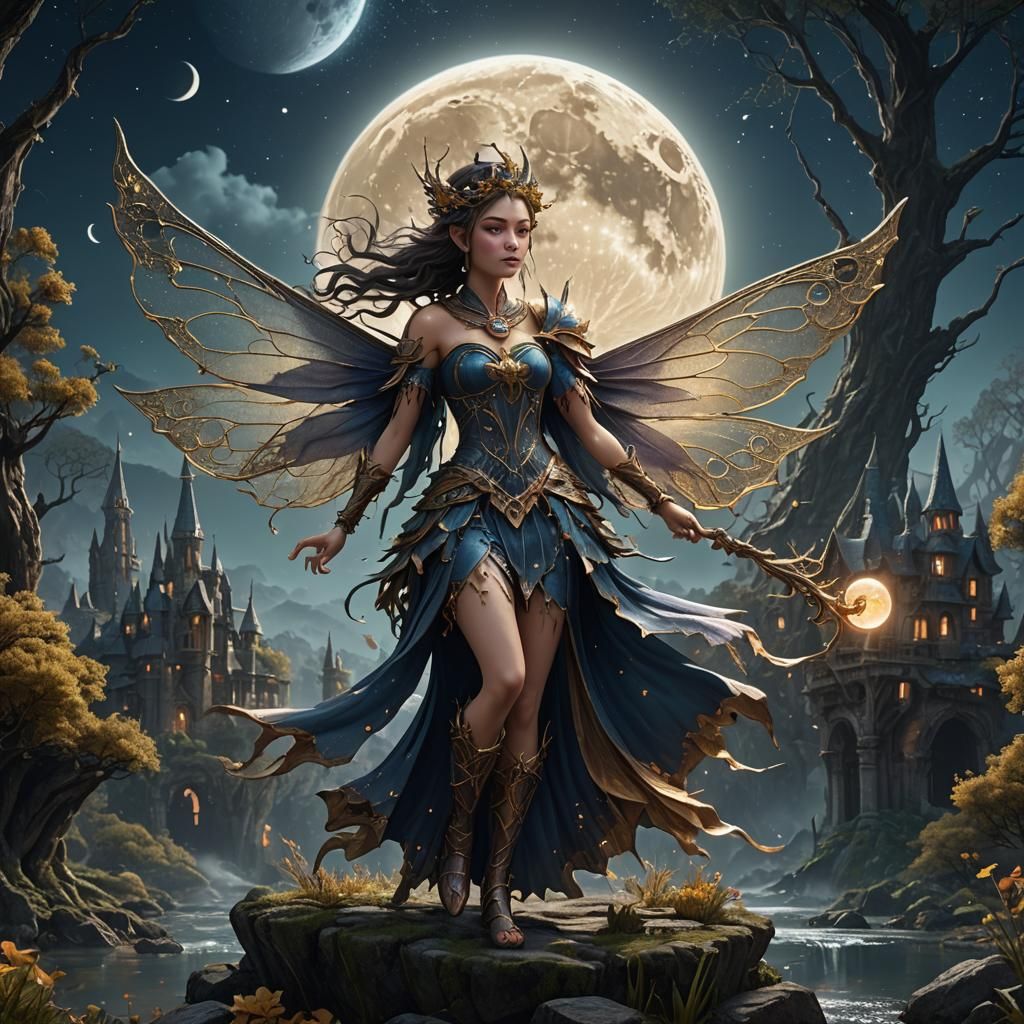 Detailed Moon Fairy Concept Art in Deep Color