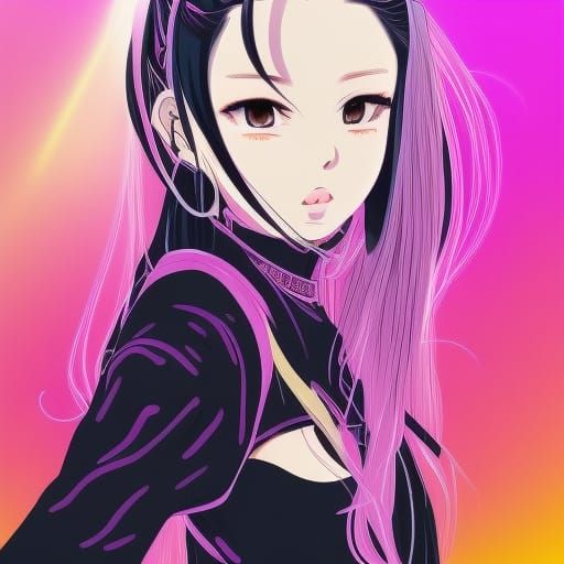 Anime Girl in Synthwave Neon Retro Style