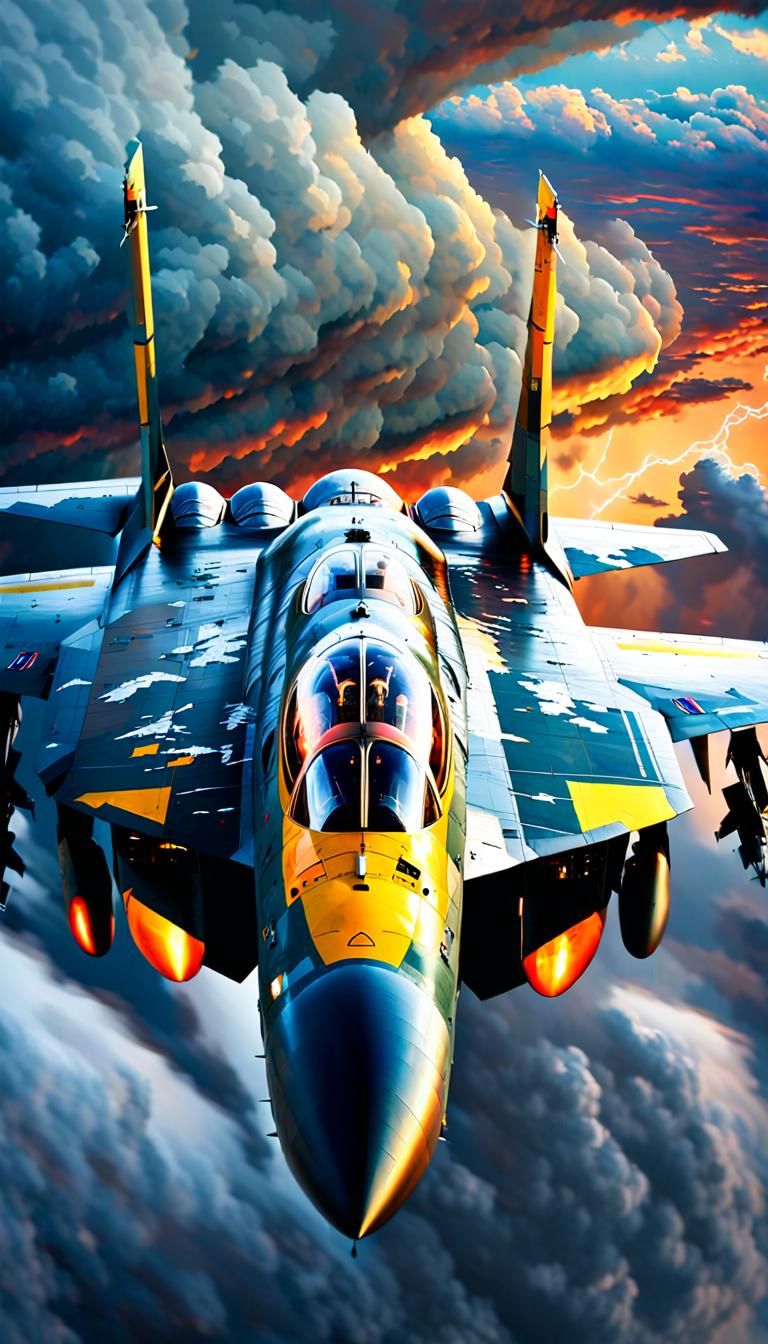 F-15 Fighter Jet Soaring Through Stormy Skies