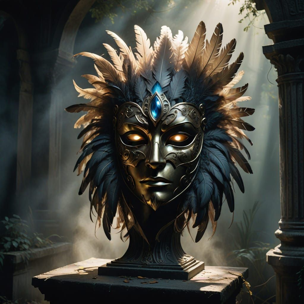 Ethereal Feathered Mask Illuminated by Soft Light