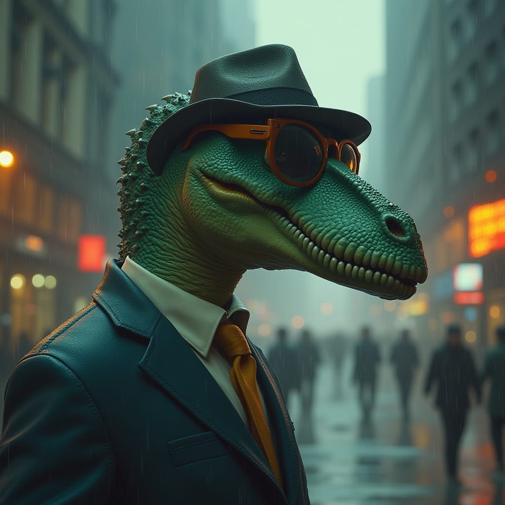 Dinosaur Bodyguard in Business Attire