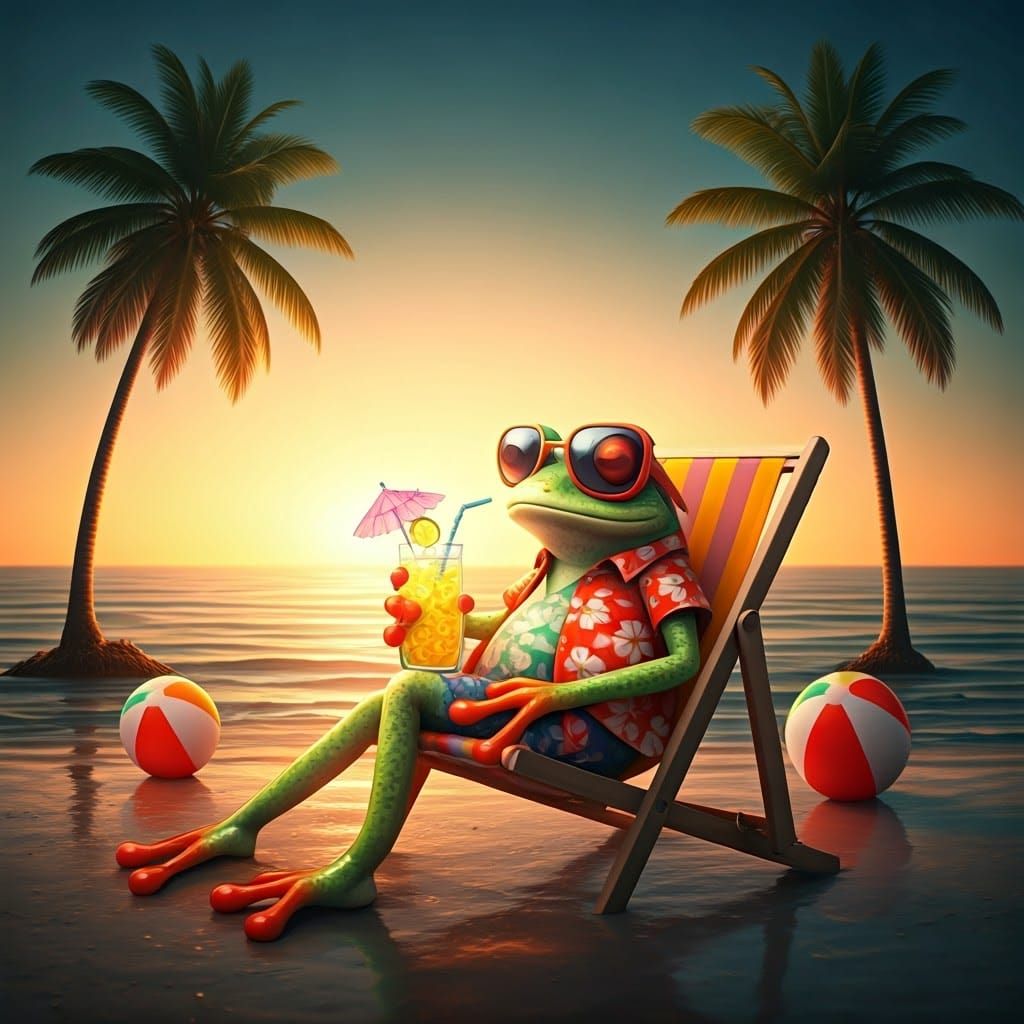 Surreal Beach Scene in Vibrant Tropical Style