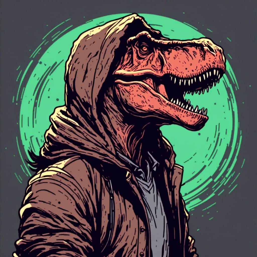 Anime T-Rex in Hoodie: Vector Line Art