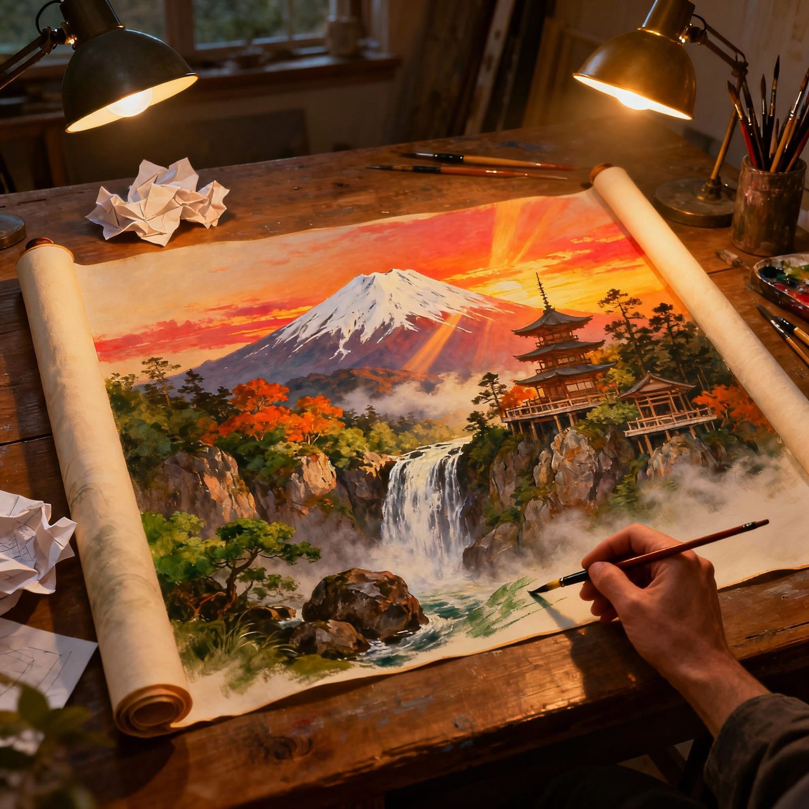 Artist's Studio Oil Painting of Japanese Landscape