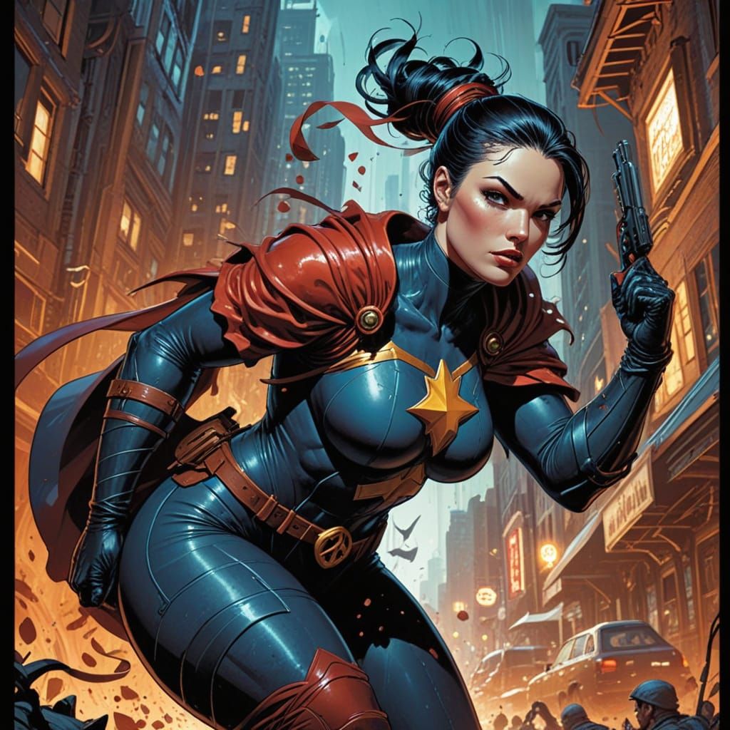 Comic Book Art of a Fierce Lady in a Heroic Pose