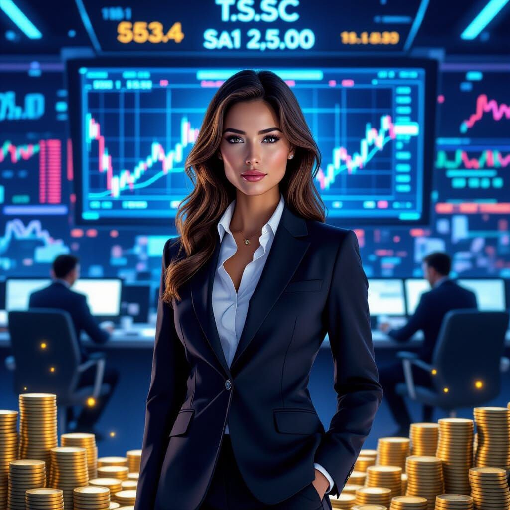 Cyberpunk Stock Market Scene with NightCafe Tokens