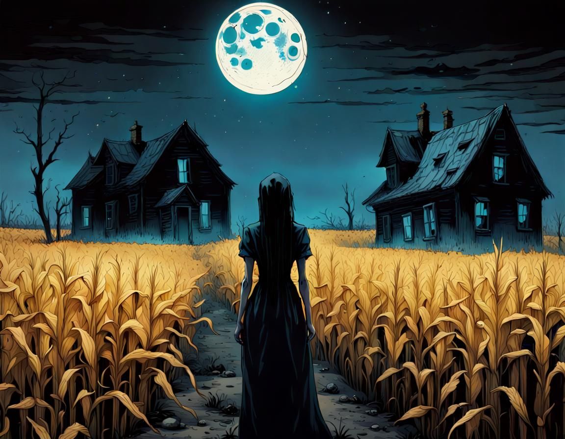 Creepy Eyes in Cornfield: Macabre Horror Art