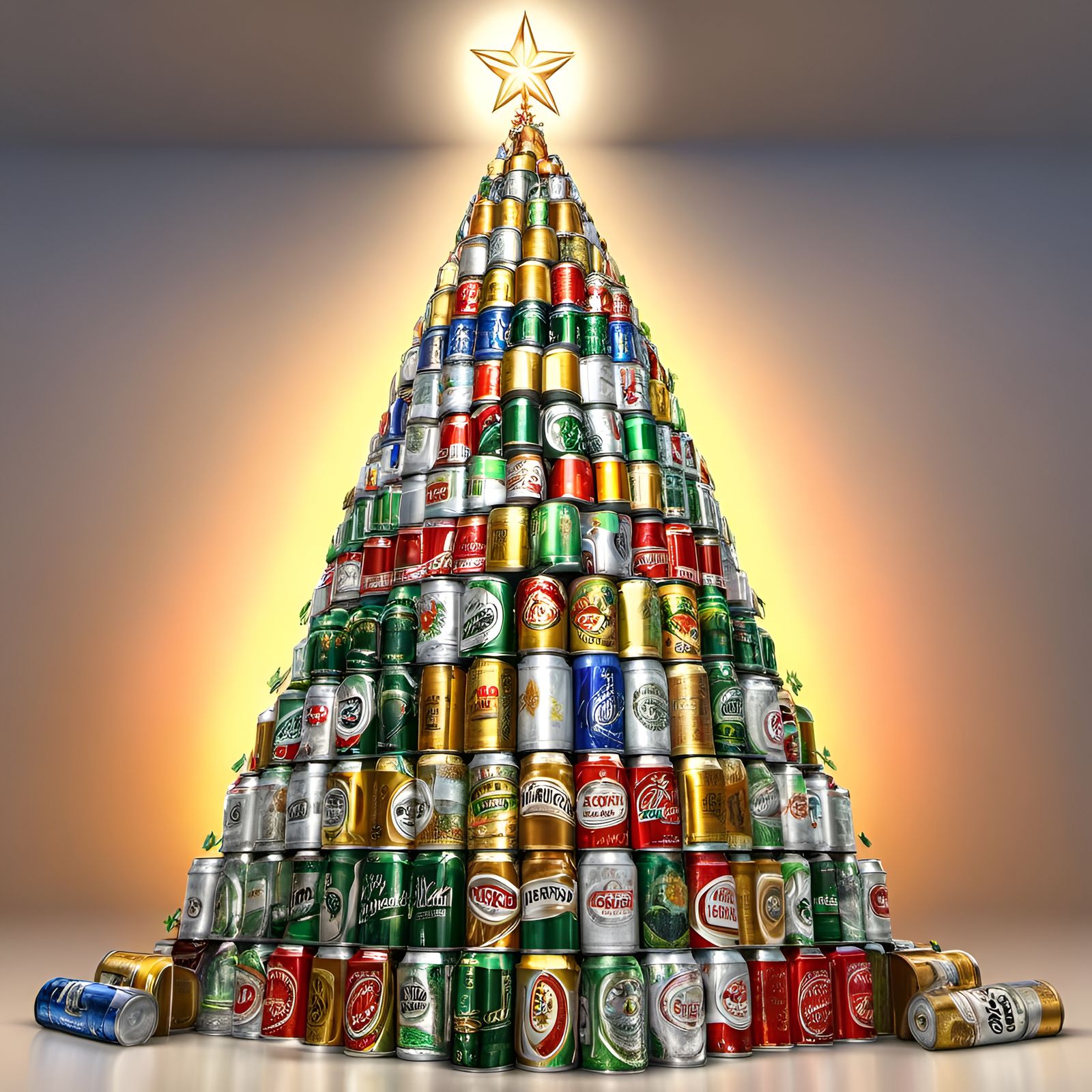 Elegant Beer Can Christmas Tree, Art Deco Style