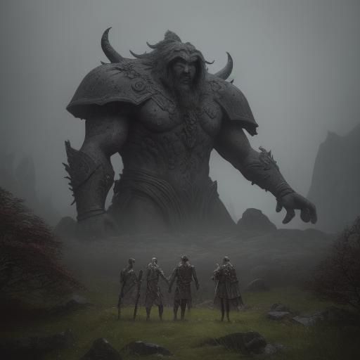 Celtic Warriors Meet in Misty Dark Fantasy Landscape