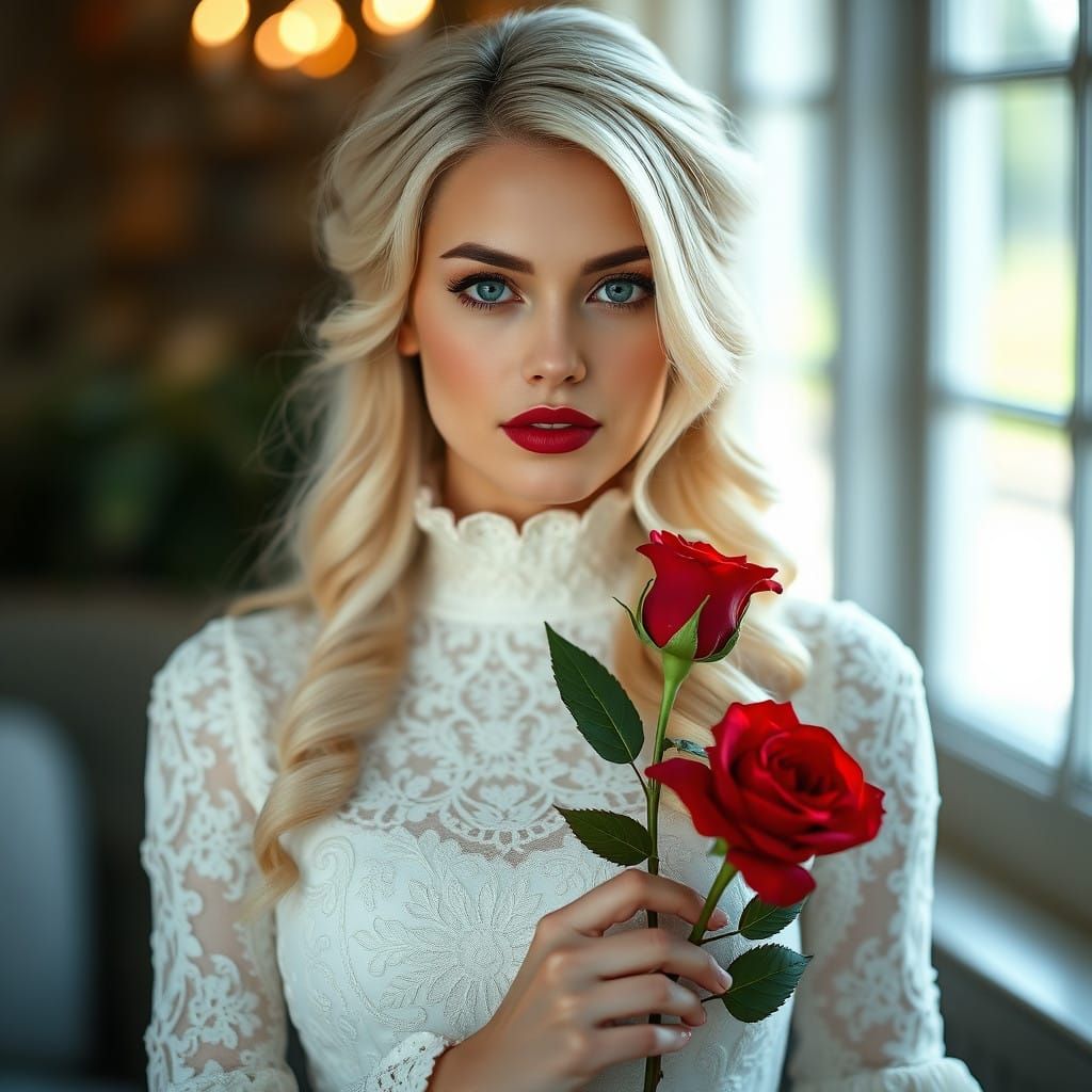 Elegant Victorian Lady in Lace and Rose