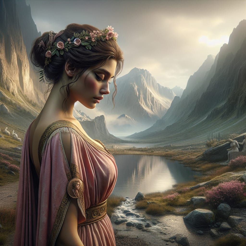 Echo, Mountain Nymph, in Pre-Raphaelite Style