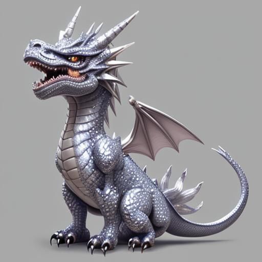 Chibi Silver Dragon Sprite in High Detail