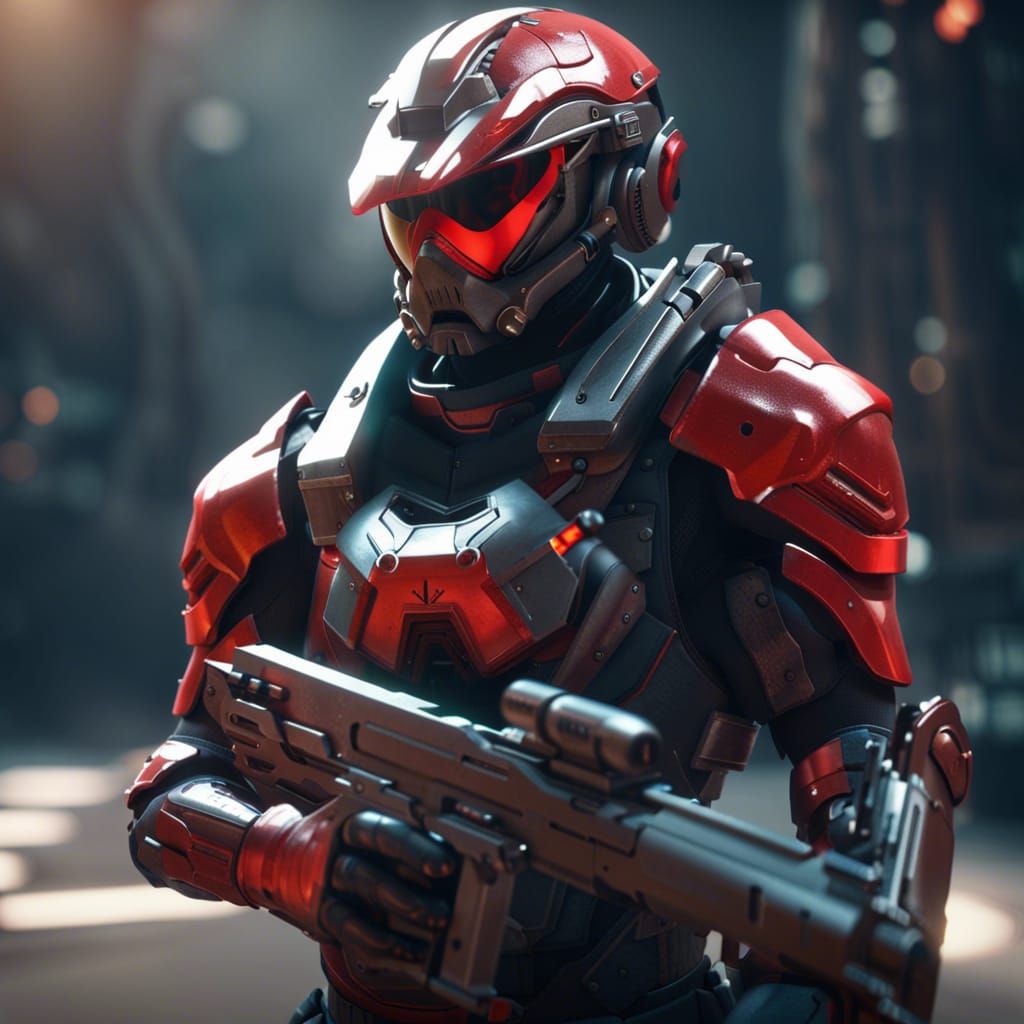 Sci-Fi Knight Soldier with Red Visor, 3D Render