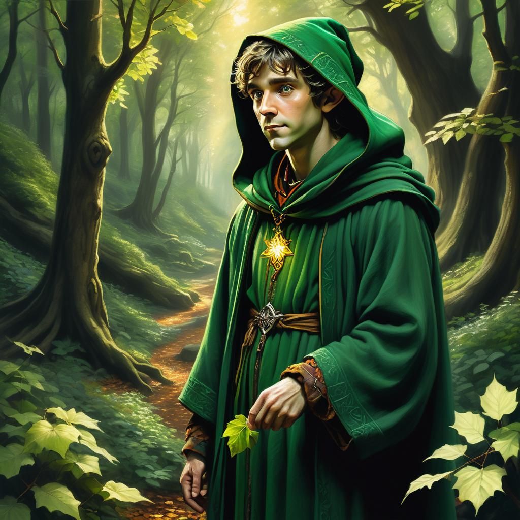 Elf Cleric in Forest: Hyperdetailed Charcoal Drawing