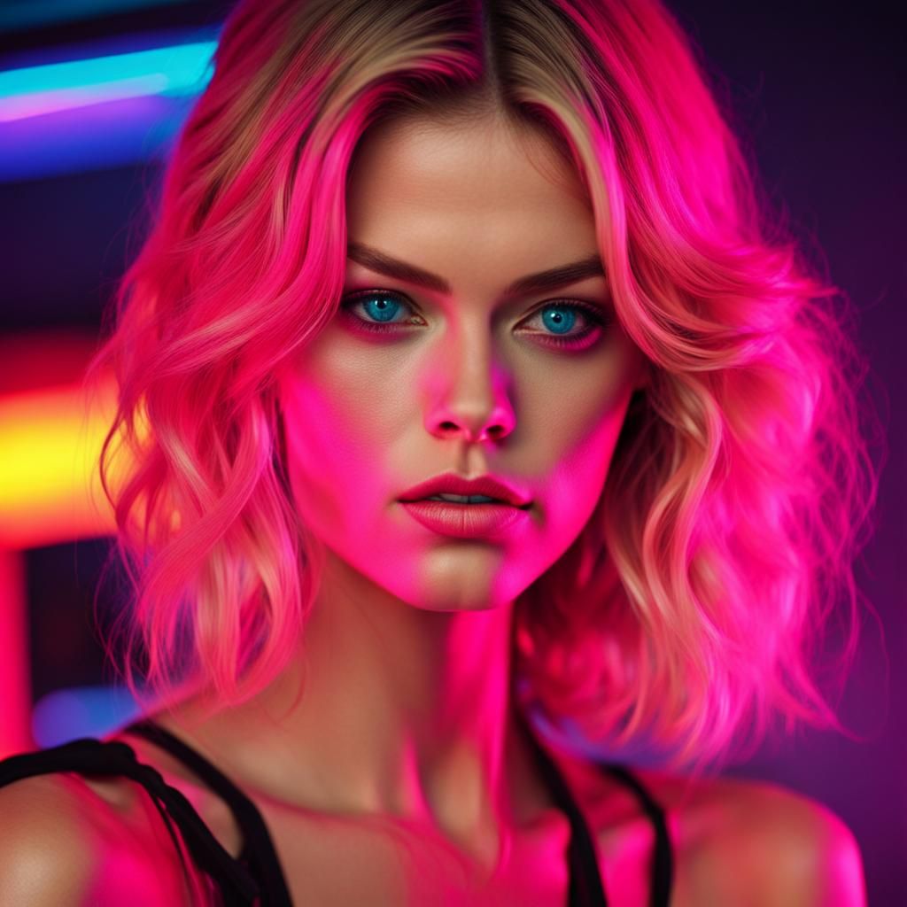 Samara Weaving in Synthwave Neon Style