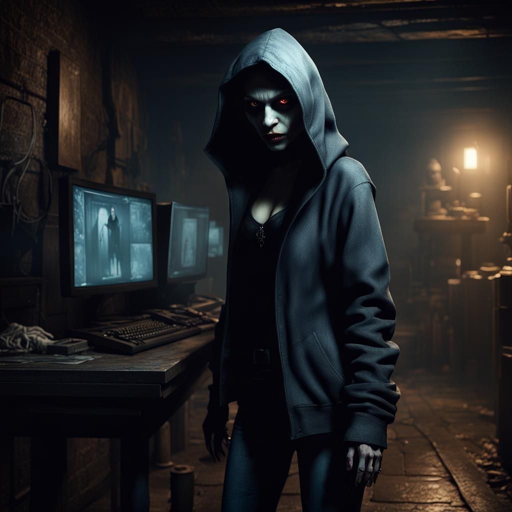 Nosferatu Vampire in Basement: Detailed Matte Painting