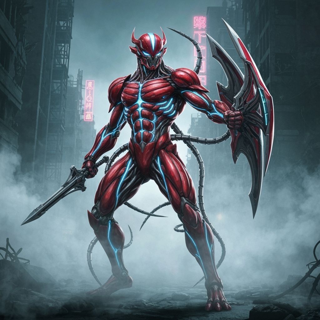 Guyver: Bio-Mechanical Warrior in a Ruined Cityscape