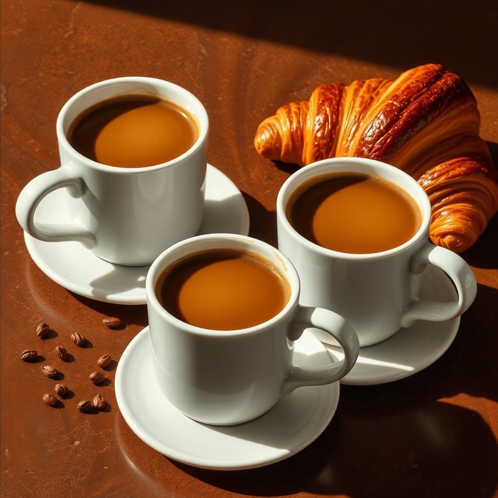 Coffee and Croissants Still Life in Thiebaud Style