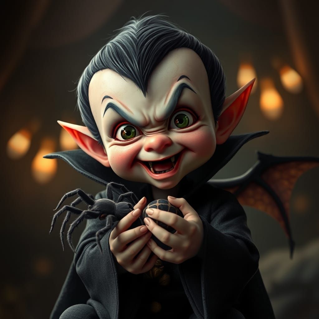 Adorable Baby Dracula and Spider Pet in 3D Anime Style