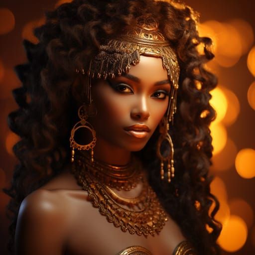 Black Woman in Avocadopunk Style with Ancient Jewelry