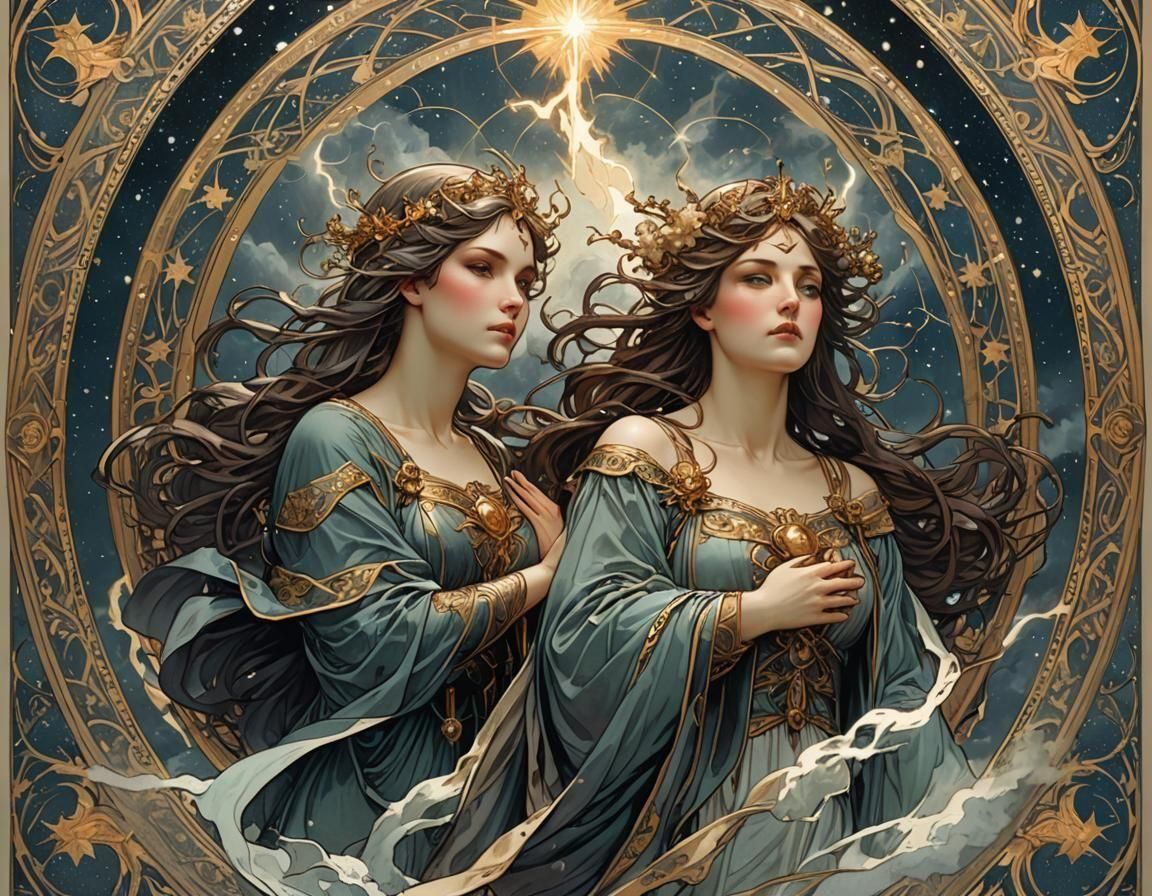 Dramatic Storm Scene in Mucha Style with Trinity