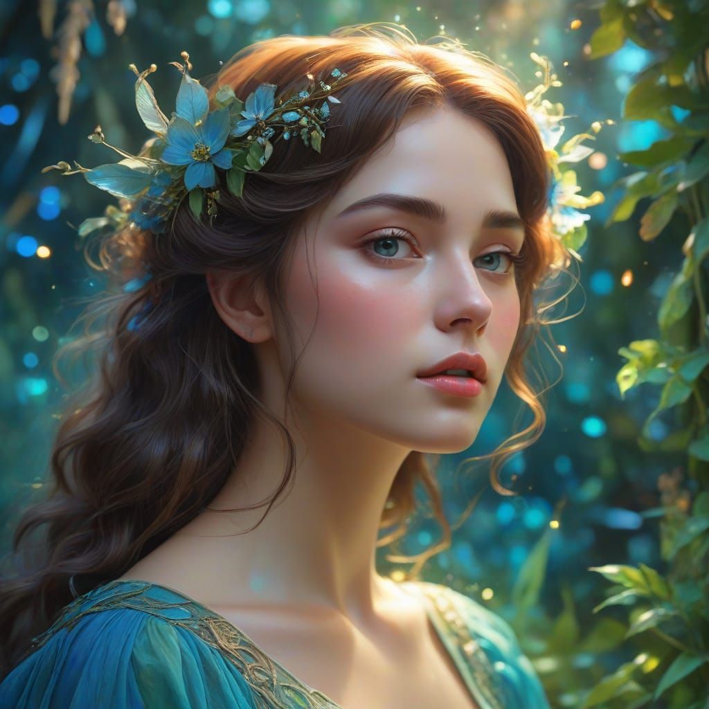 Serene Woman in Whispers of Luminous Dreams