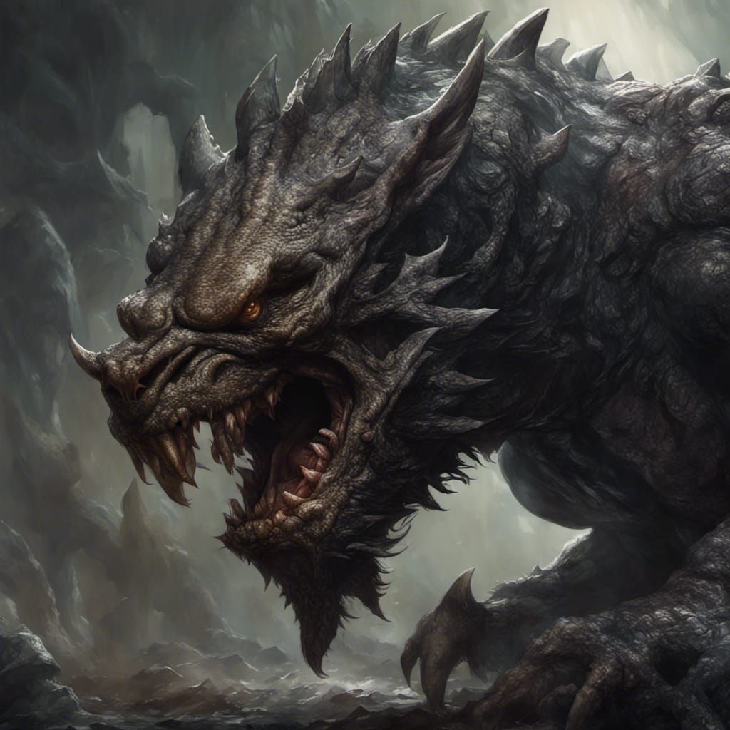 Viscous, Snarling Beast in Dark Fantasy Style