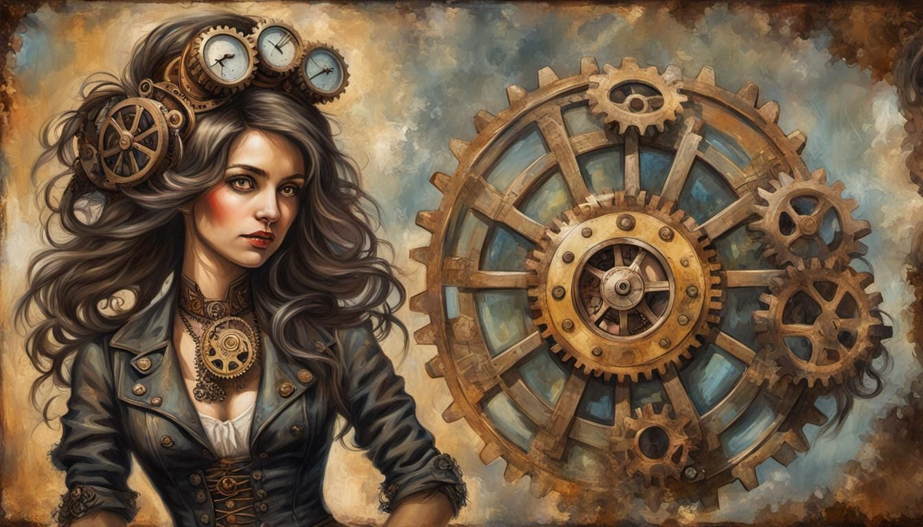 Steampunk Latina Girl Portrait in Oil Painting Style