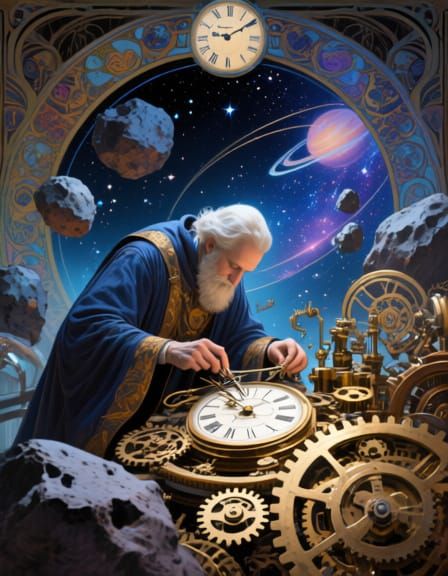 Celestial Clockmaker Crafting Galactic Timepieces in Starlig...