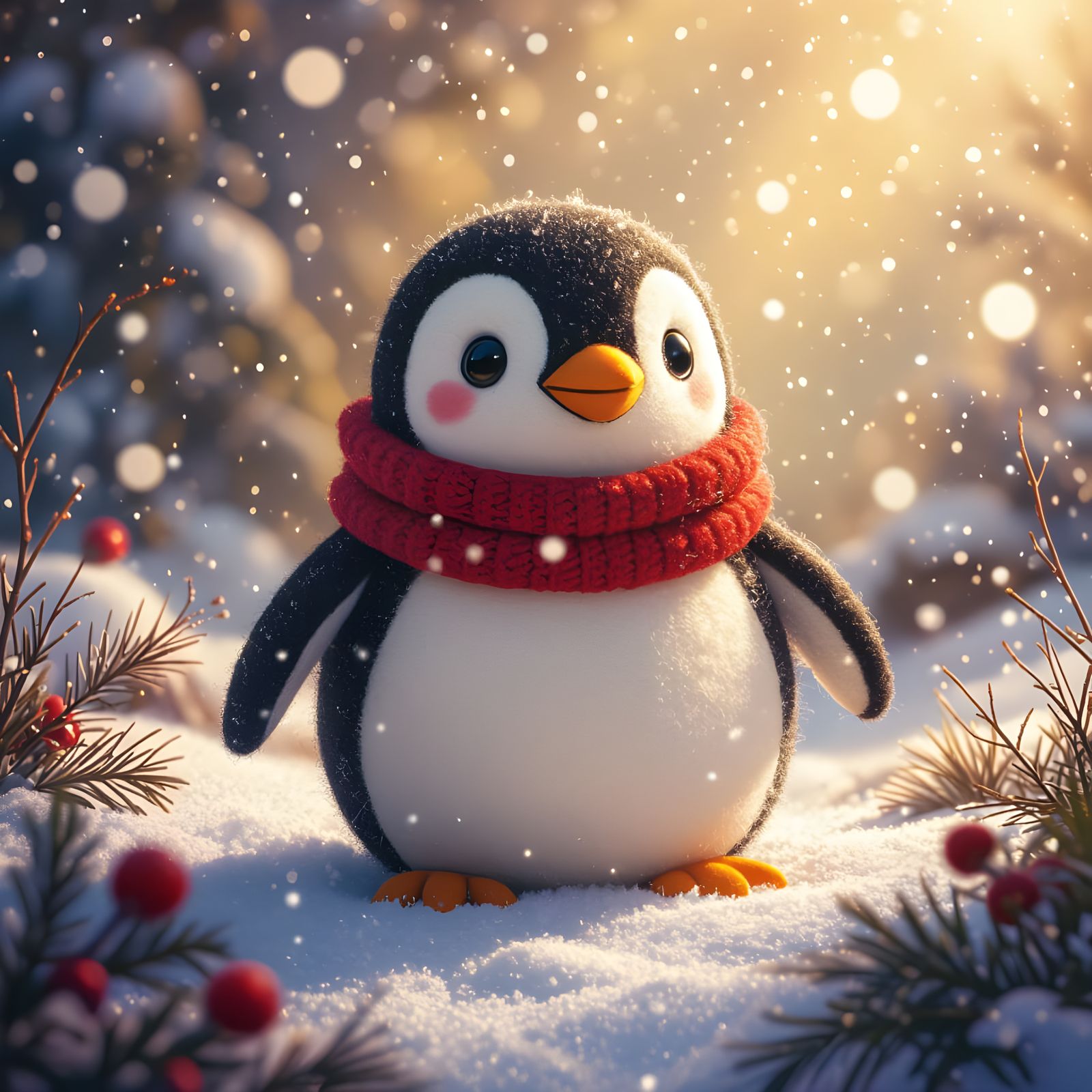 Hyperdetailed Felt Penguin Digital Illustration