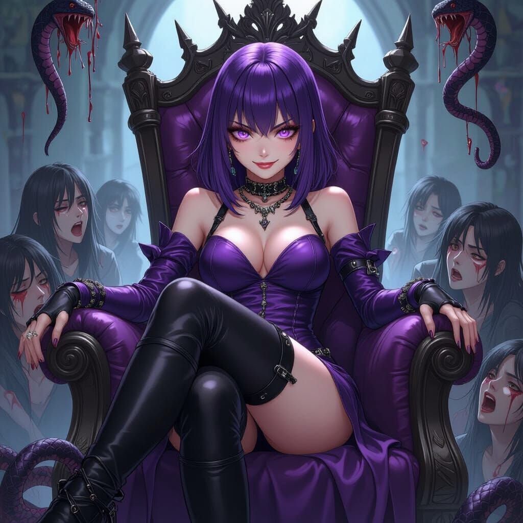 Anime Mistress on Throne in Dark Fantasy Style