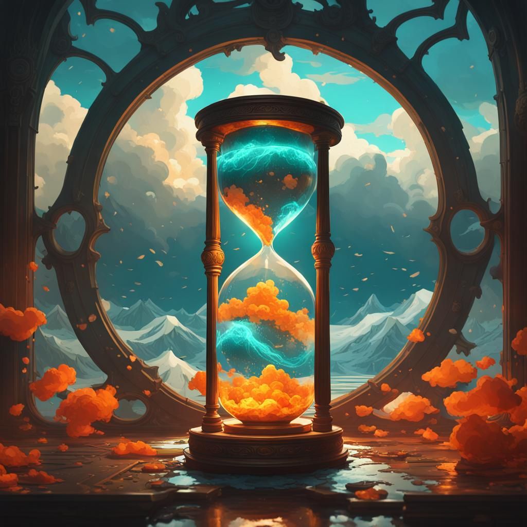 Hourglass Dividing Storm and Sky: Hyperdetailed Concept Art