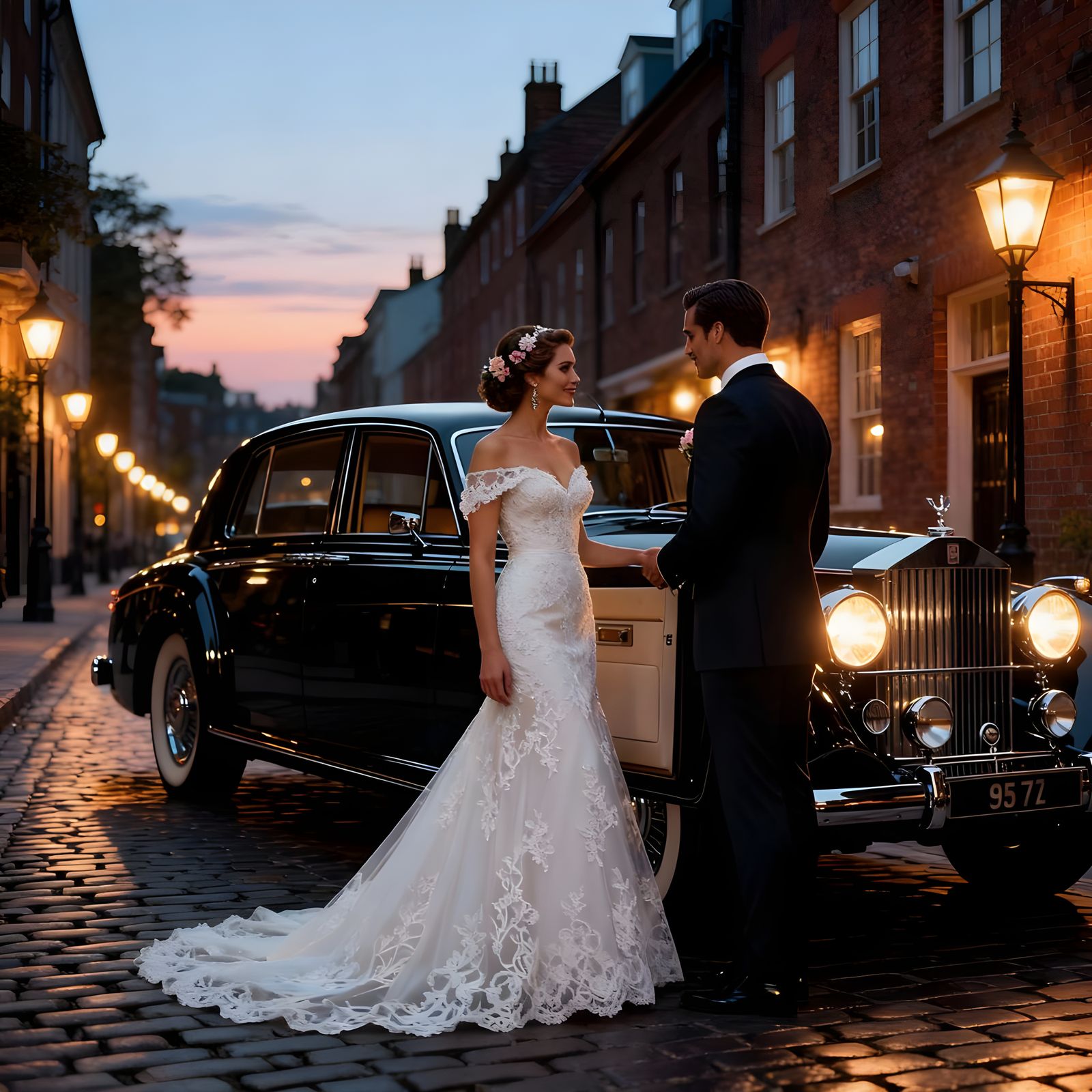 Couple Arrives in Luxury Car for Wedding Celebration