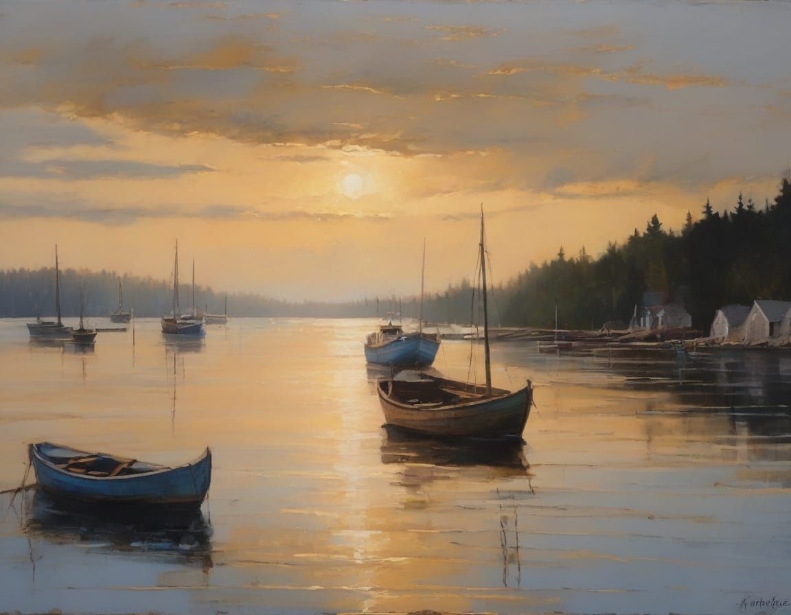 Boothbay Harbor Coastal Scene in Realistic Style